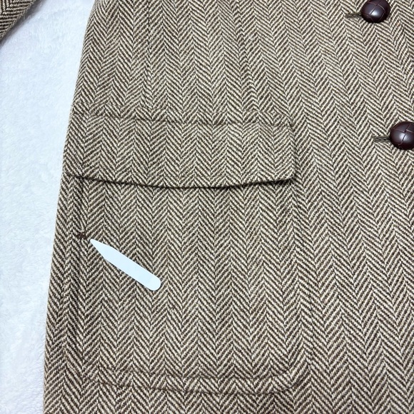 Lauren Ralph Lauren Brown Herringbone Wool Blazer Suede Elbow Patches Size 12 - Picture 11 of 15